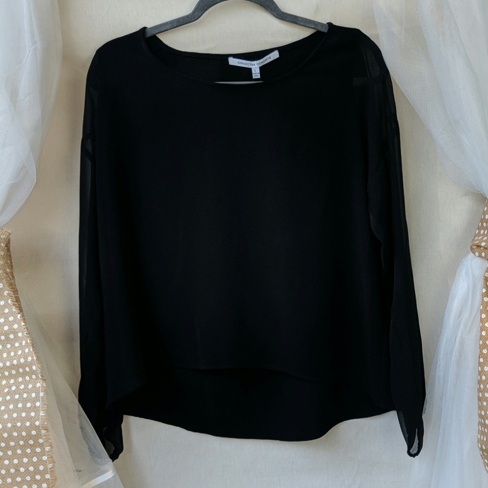 COLLECTIVE CONCEPTS Sheer Sleeve Blouse Large NWT
